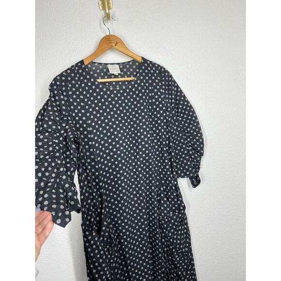 Spirit House Polka Dot Midi Dress Small Lagenlook Crinkle Cotton - Picture 2 of 5